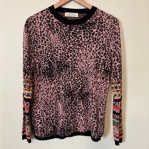 Aldo Martins Pink Leopard Print Sweater, Crewneck Lightweight